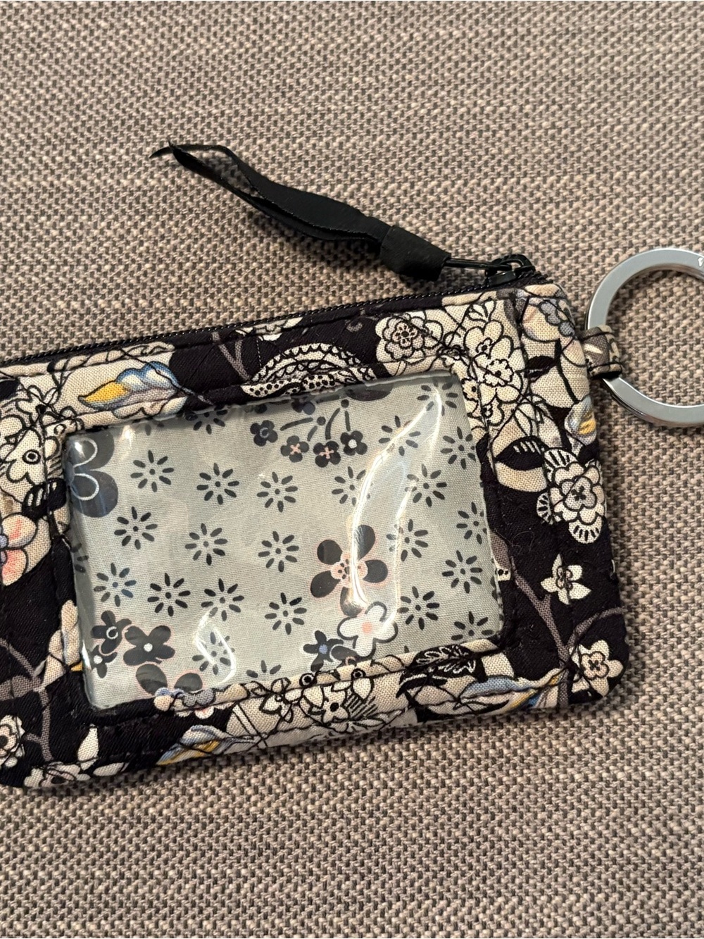 Vera Bradley Black Floral ID Window Keyring Card Holder